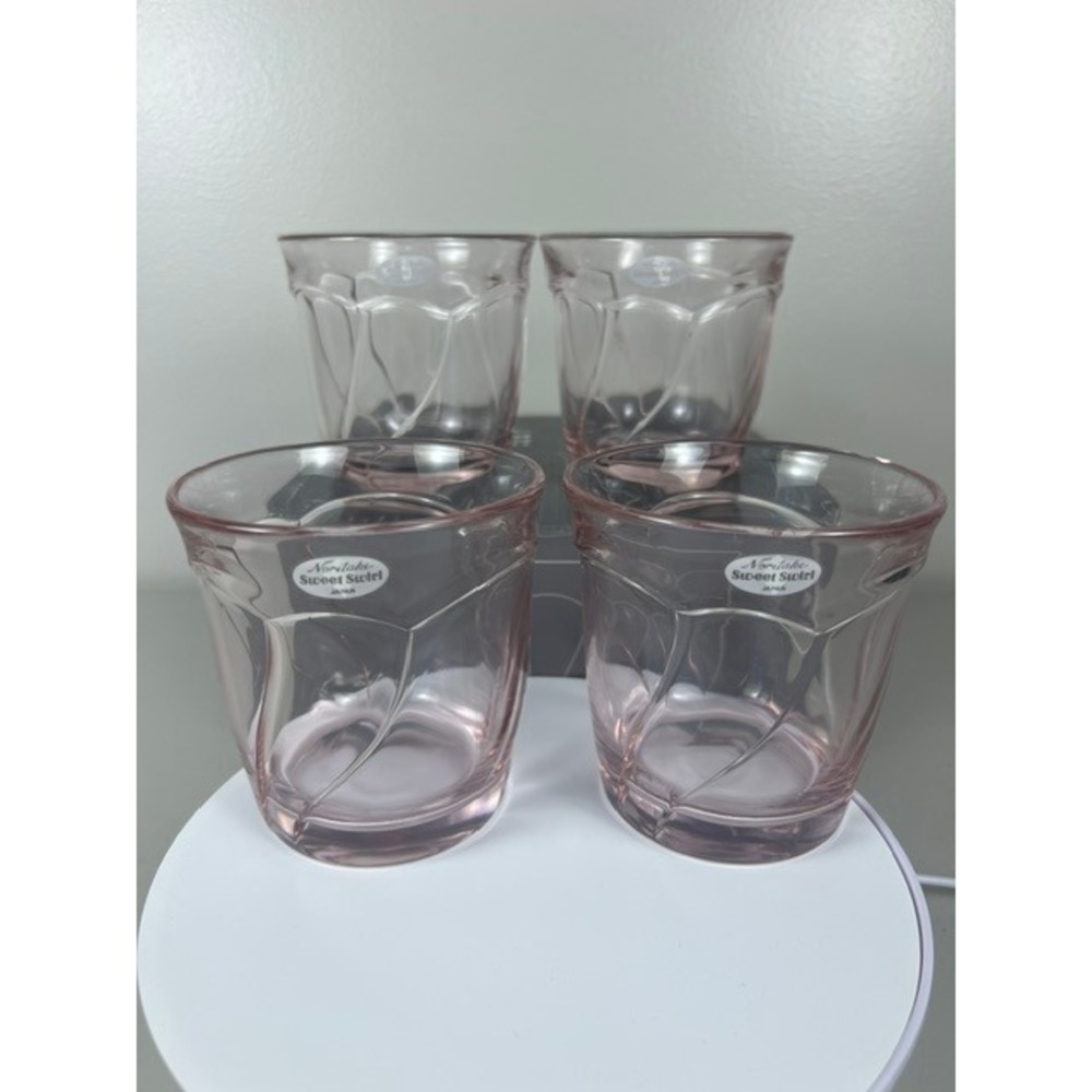 Noritake Sweet Swirl Pink Double Old Fashioned Glass Tumblers Set of 4 Japan